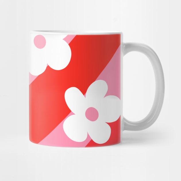 Pink and Red Groovy Flowers on Wavy Stripes by OneThreeSix